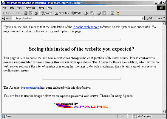 Apache install screen