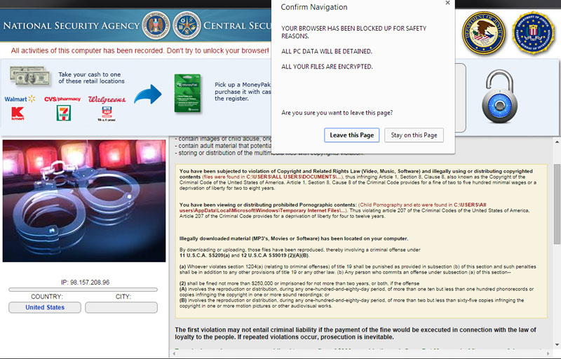 NSA ransomware fake web page