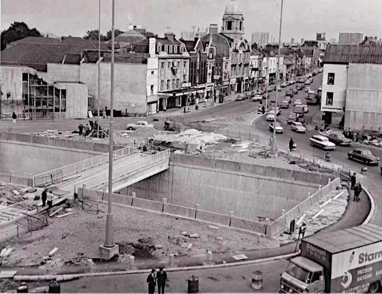 Construction of the Temple Way Underpass and Old Market Roundabout in 1968
