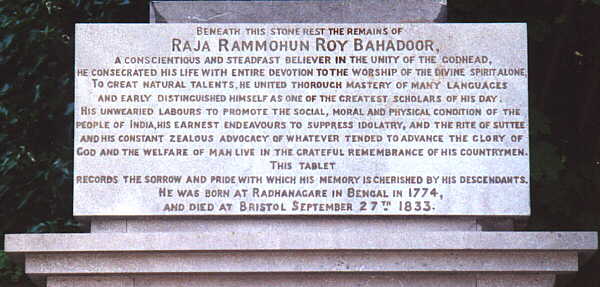 Epitaph to Rajah Rammohun Roy Bahadoor