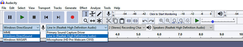 Audacity IO toolbars