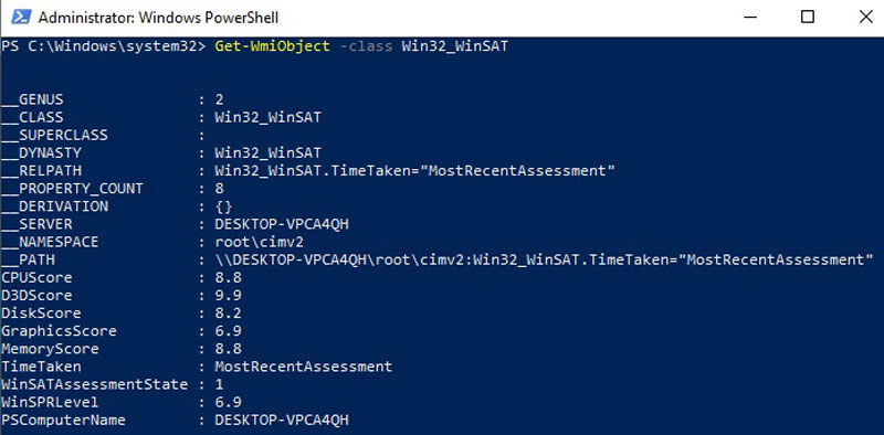 WinSAT score: Dell Inspiron 3847 desktop