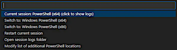 Visual Studio Code PowerShell Session Menu