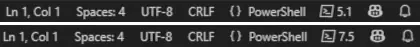 Visual Studio Code Status Bar PowerShell version icons