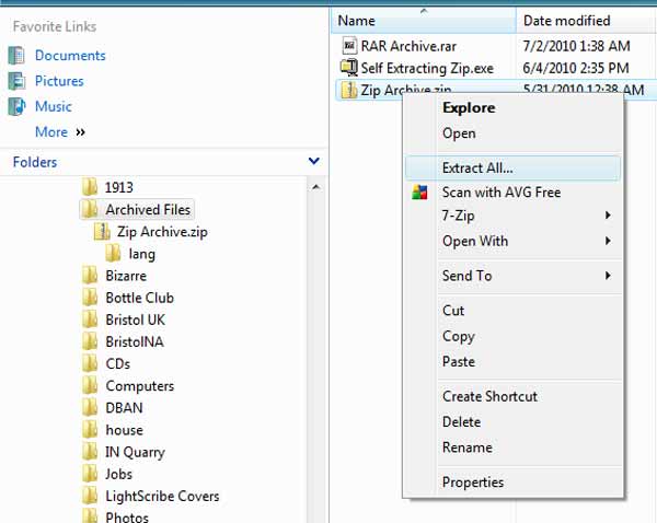 Opening the Windows ZIP Extractor wizard