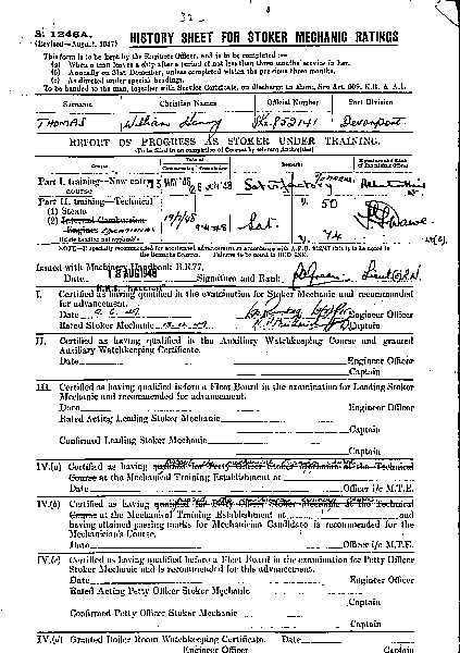 History Sheet for Stoker Mechanic Ratings - Cover page