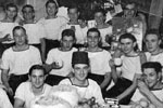 Christmas 1950. Alan 'Striker' Goodwin is pictured on the far left of the middle row. Ken Booth very kindly sent a list of the others in the picture. They are: Top left to right: Tony 'Al' Murray, Tony 'Boxer' Scammell, not known, LEM Jock Collins, and two not knowns. Middle left to right: Alan 'Striker' Goodwin, not known, Alan Speakman, Scouse Edwards, Gordon Ross. Front left to right: Fred Harling, Albert Howard, not known, John Stevenson. Tony Scammell was known as 'Boxer' because he was so good at it! One of Alan Goodwin's photos, submitted by his grandson, Steve McAllister.