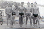 Denys Powell is second from the left, the three men marked by X's are also from HMS Cook. Photo kindly submitted by Anita Neads.