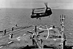 HUP-2 Retriever from the light aircraft carrier, USS Wright, bringing mail to HMS Warrior