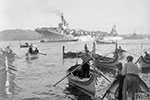 Grand Harbour, Valletta, Malta around 1951. In the background can be seen HMS Warrior, USS Des Moines and HMS Gambia. Photo: Imperial War Museums, A 32044