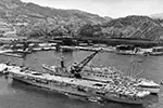 Kure, Japan, June 16, 1954. The flight deck elevators are clearly visible. Photo from Taff Webb