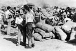 Naval ratings and inhabitants of the island working together to move stores and equipment, August 1953. Image from Imperial War Museums, A32642