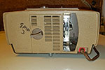 Technicolor Instant Movie Projector 500. The bottom of the cartridge slot is angled rather than grooved showing this projector was designed for Standard 8mm Magi-cartridges.