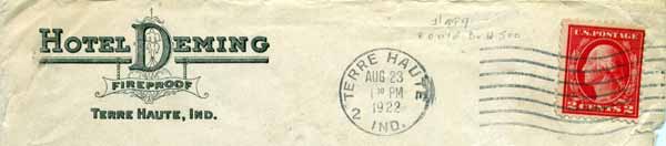 Deming Hotel Envelope, Terre Haute