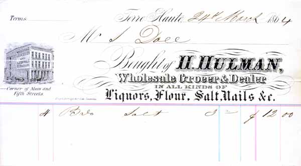 Hulman Wholesale Grocer & Dealer Receipt