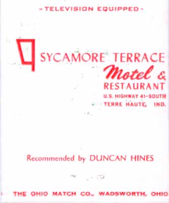 Sycamore Terrace Restaurant & Motel, Terre Haute matchbook