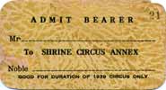 1939 Zorah Shrine Circus Annex Ticket