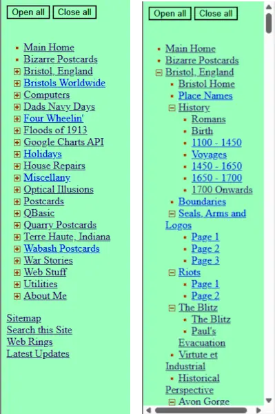 The 2005 Folder Tree menu