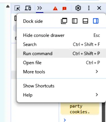 Opening the Chrome Developer Tools command prompt