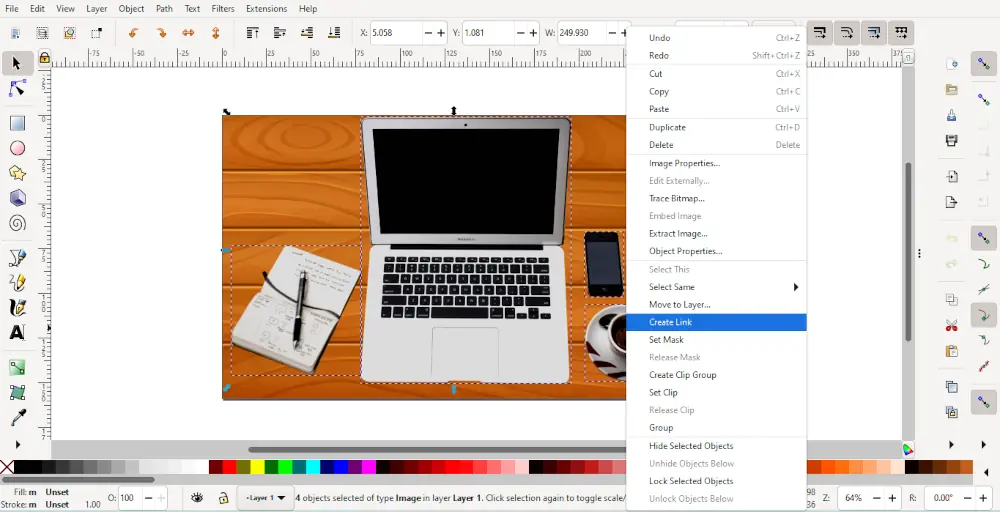 Linking bitmaps in Inkscape