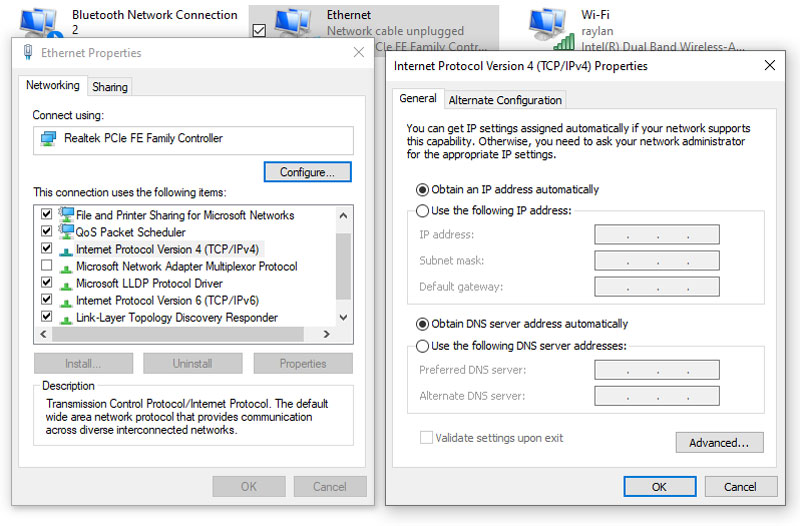 Network adapter settings