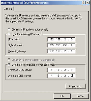 Setting a static IP address using TCP/IP properties